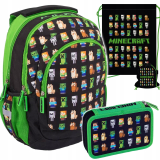 Školská taška - batoh, set, zostava - Sada školského batohu. Minecraft. Puzdro ceruzky. Sack