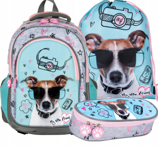 Aktovka školská taška - Sada školského batohu ceruzka Case Jack Russell