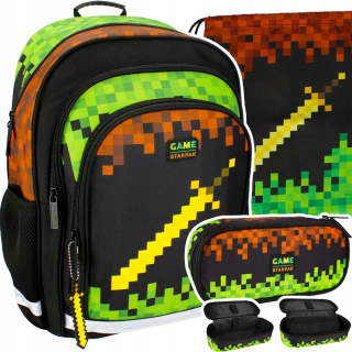 Školská taška - batoh, set, zostava - Školský batoh Set School Bag hra Pixels