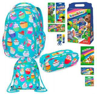 Školská taška - batoh, set, zostava - Školská súprava pre dievčatá cupcakes / buchty