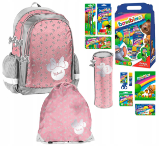 Školská taška - batoh, set, zostava - Školská sada pre dievčatá ruže myš Minnie