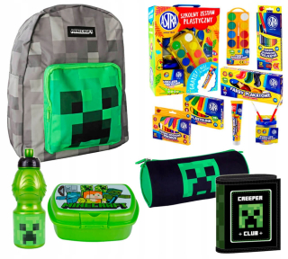 Školská taška - batoh, set, zostava - Škola minecraft Astra Stupeň + plastová sada