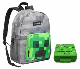Školská taška - batoh, set, zostava - Školská Kit Minecraft Batchpack + dav raňajky