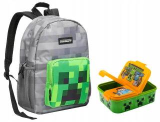 Školská taška - batoh, set, zostava - Školský set Minecraft Batchpack + raňajky