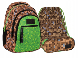Školská taška - batoh, set, zostava - Školská set Minecraft Batchpack + Pixele Game Bag