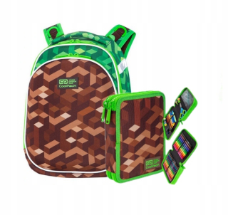 Školská taška - batoh, set, zostava - Školská sada Minecraft School Bag Batchpack + Puzdro na ceruzky
