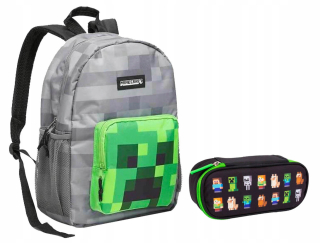 Školská taška - batoh, set, zostava - Školská súprava Minecraft Creeper + Puzdro na ceruzku
