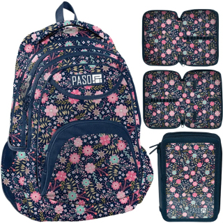 Školská taška - batoh, set, zostava - ŠKOLSKÁ SADA BACKPACK PENCIL CASE FLOWERS PASO