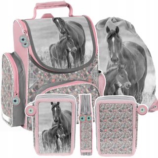 Aktovka školská taška - Set School Bag Ceruzka Case Horse Horses Paso