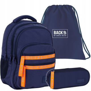 Školská taška - batoh, set, zostava - Nastaviť 3 v 1 Zálohovaní Navy Blue Fluo batoh puzdro na ceruzku