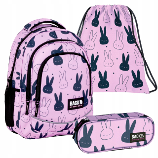 Školská taška - batoh, set, zostava - Súprava 3in1 zálohovacích batohu ceruzkou puzdro Pink Bunny