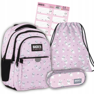 Školská taška - batoh, set, zostava - Sada 4in1 Zálohovanie batohu ceruzky puzdro Pink