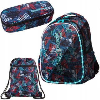Coolpack Triangles LED Set - batoh Joy L, puzdro na ceruzky Campus a taška Vert