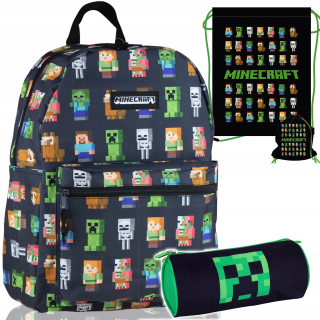Školská taška - batoh, set, zostava - Minecraft batoh set, puzdro na ceruzku, vrece