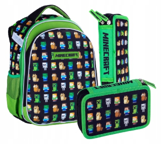 Školská taška - batoh, set, zostava - SATCHET SET MINECRAFT BACKPACK PACKU CASE CREEPER