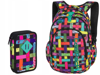 Školský set Coolpack 2018 Ribbon Grid - batoh Prime a puzdro na ceruzky s vybavením Jumper 2
