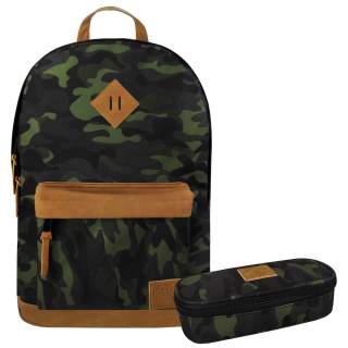 Školská taška - batoh, set, zostava - Školský backpacker set. Hrubná CAMO