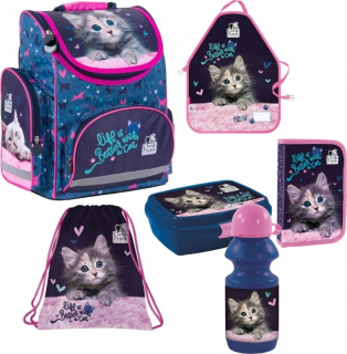 Aktovka školská taška - Školská sada 6In1 Schoolbag ceruzka Case Derform Mačiatka