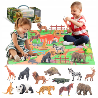Sada Safari zvieratká figúrky strom zoo doplnky + podložka