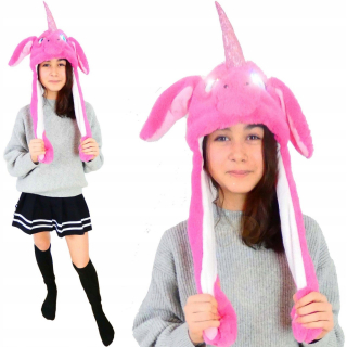 Kigurumi klobúk pohybujúce sa uši žiariace ružové oči
