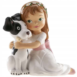 Tortová figúrka "Communion Girl with a dog", dekor, 16 cm
