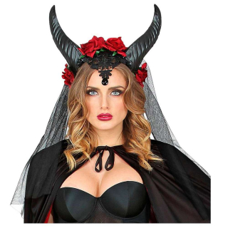 ČELENKA závoj s drahokamom ROHY TIARA halloween DEVIL ROHY DEMON