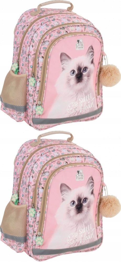 Dvojkomorový školský batoh Derform Cleo&Frank 45 (Mačka), 18l, ružový